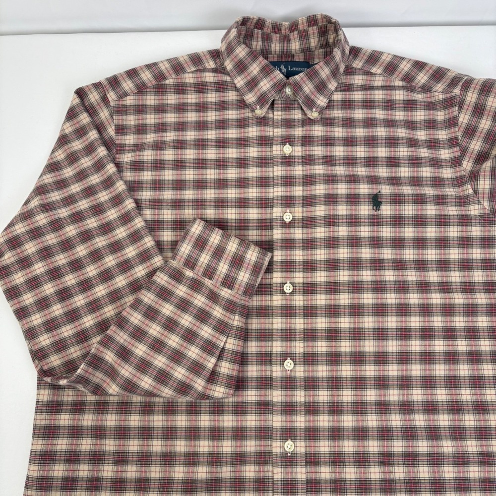 Ralph Lauren Mens Classic Fit L/S Plaid Button Down Shirt Red Black Tan Size L - Picture 1 of 7